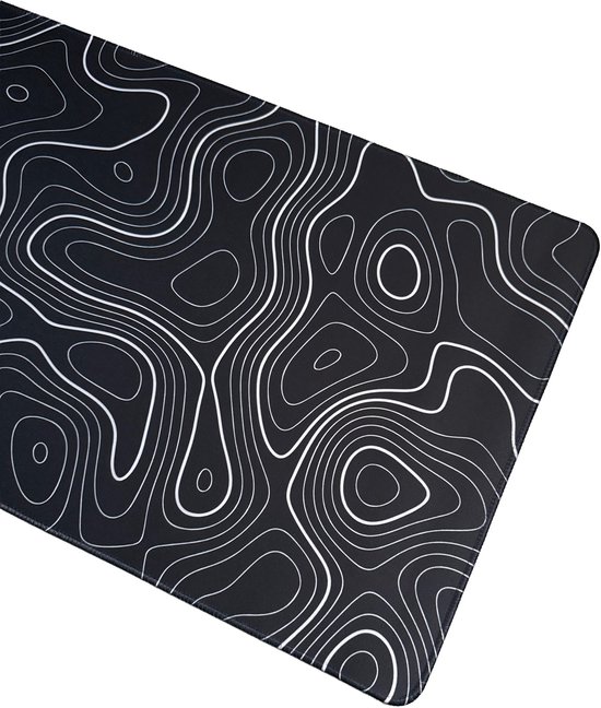 Muismat xxl - Black Topography - Gaming - 900 x 400 x 3 mm - Antislip