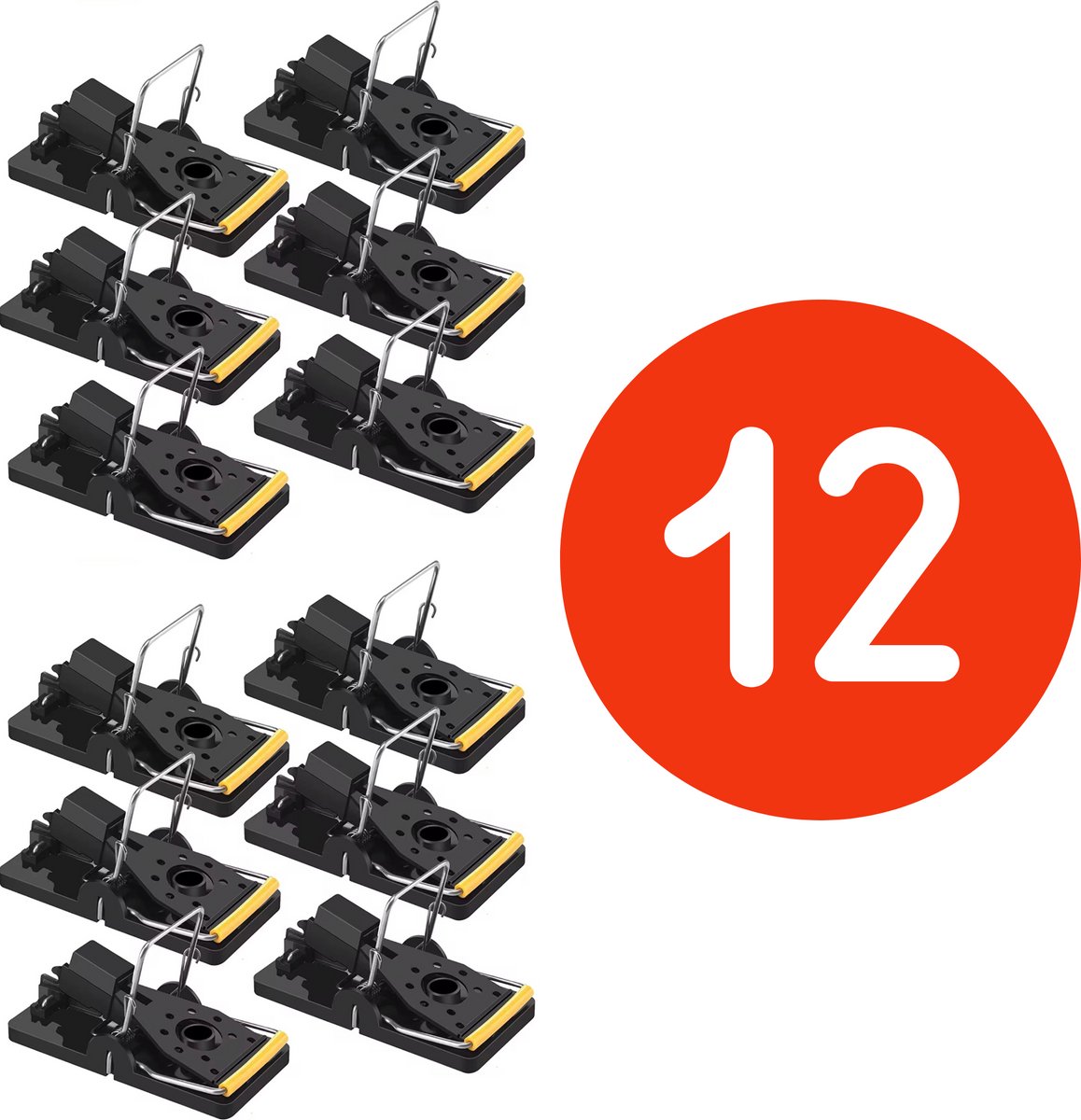 TSD goods Muizenval - 12 Stuks - Zwart met gele clip - Muizenvallen voor binnen en buiten - Muizenklem - Mouse Trap - Alternatief voor Muizengif