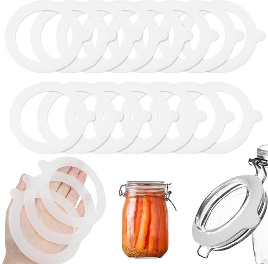 Rubberen inmaakrubberringen - herbruikbaar, 15 stuks - wit - 69 mm