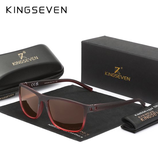 KINGSEVEN Zonnebril 755 - Rood-Bruin – Heren - Vrouwen - Gepolariseerd - UV400 - Rechthoek
