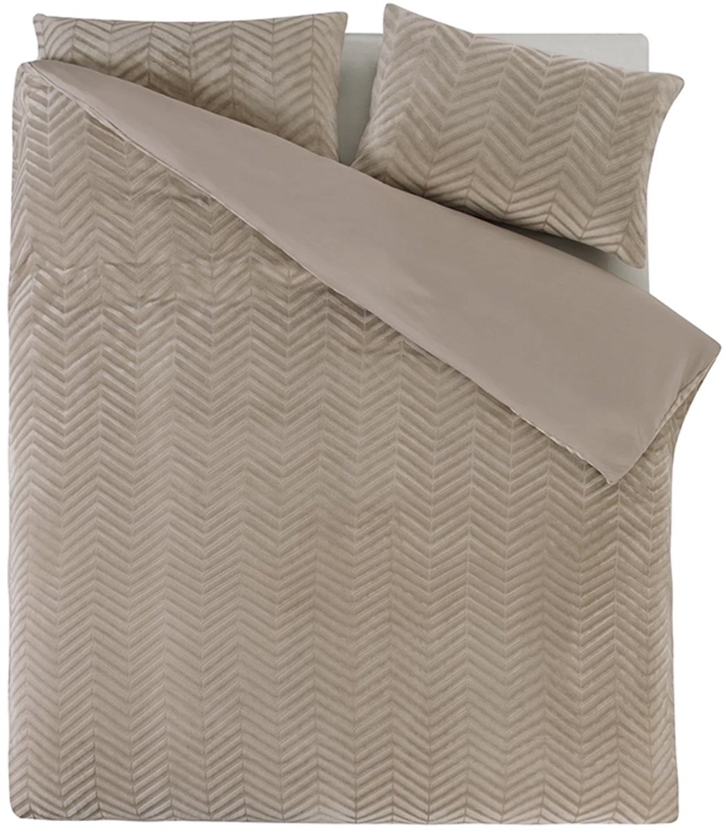 Teddy Dekbedovertrek Visgraatpatroon Taupe-2-persoons (200 x 200/220 cm)