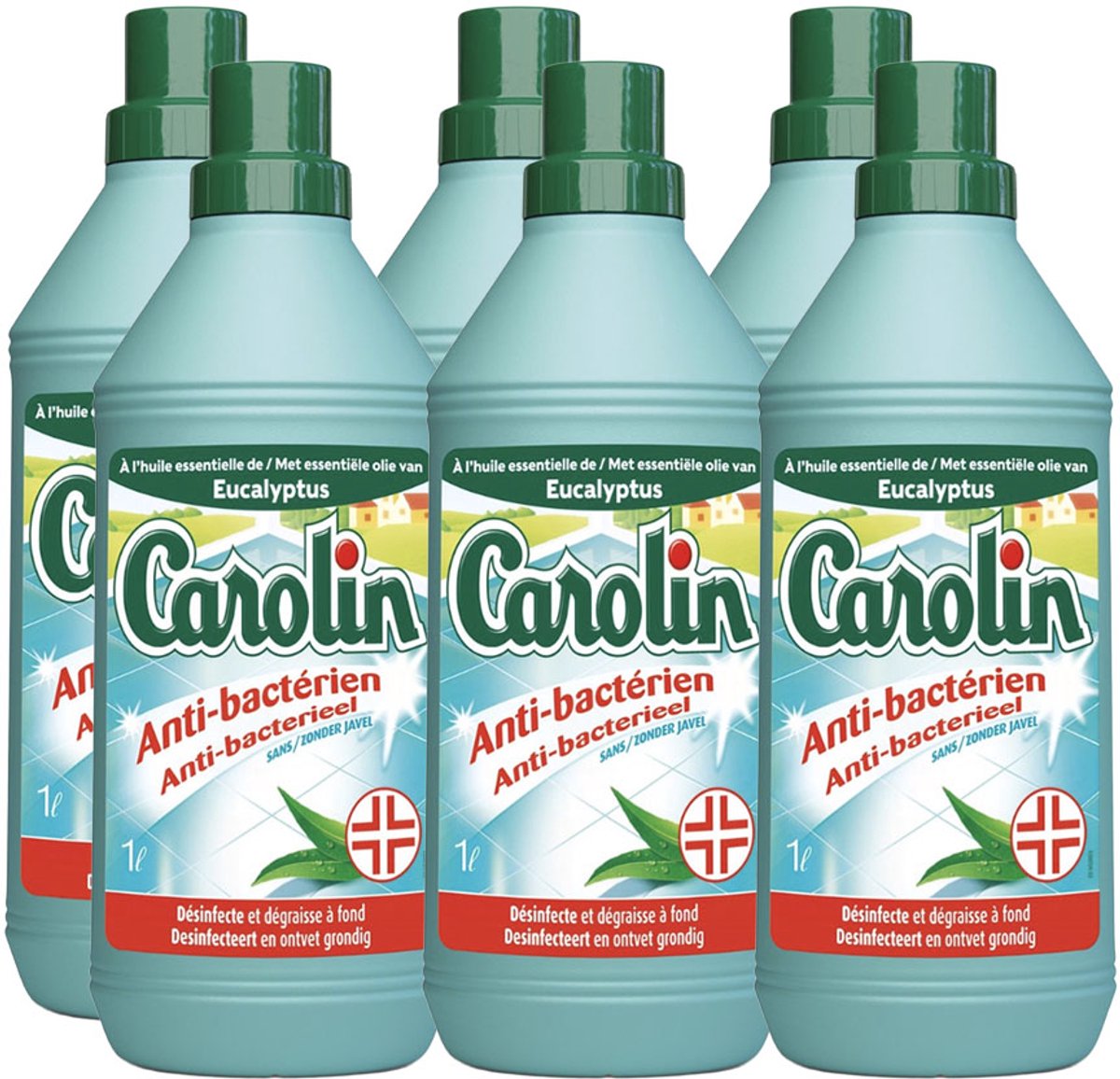 Carolin Antibacteriële Vloerreiniger - 6 x 1L - Met Eucalyptusolie - Verwijdert 99,9% van Bacteriën - Zonder Bleekmiddel - Voordeelverpakking