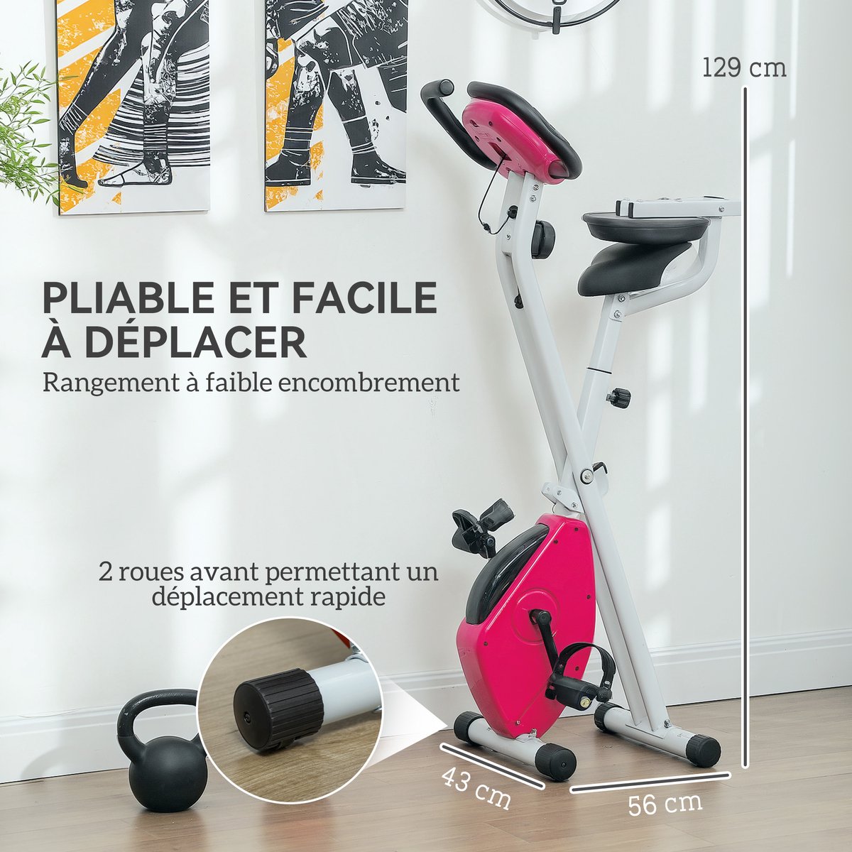 HOMCOM-Magnetische hometrainer-staal-43x97x109cm-roze - afbeelding 2
