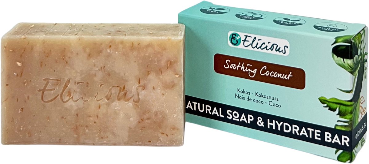 Elicious® - Natuurlijke Zeep - Kokos - Handgemaakte Zeep - Biologisch Afbreekbaar - Handzeep - Douchezeep - Halal - Plasticvrij - Alcoholvrij - Vegan - Dierproefvrij - 100gr