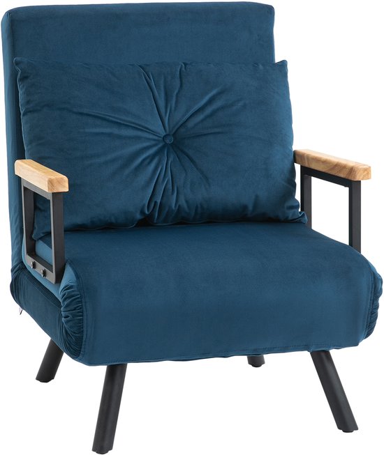 HOMCOM Canapé-lit, lit pliant avec fonction lit, fauteuil de relaxation avec kussen de dossier, canapé rembourré avec dossier réglable, aspect velours, 63 x 73 x 81 cm, bleu