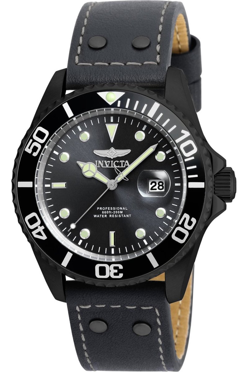 Invicta Pro Diver 22077 Heren Horloge - Waterdicht - Analoog - Quartz Uurwerk - Roestvrij Staal met grijze Wijzerplaat - 43mm
