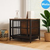 Metio - Houten Hondenbench Meubelstuk - Maat M - Binnenkennel met 2 Deuren, Uitschuifbare Lade & Kauwbestendige Constructie - 70 x 51 x 62 cm - Rustiek Bruin