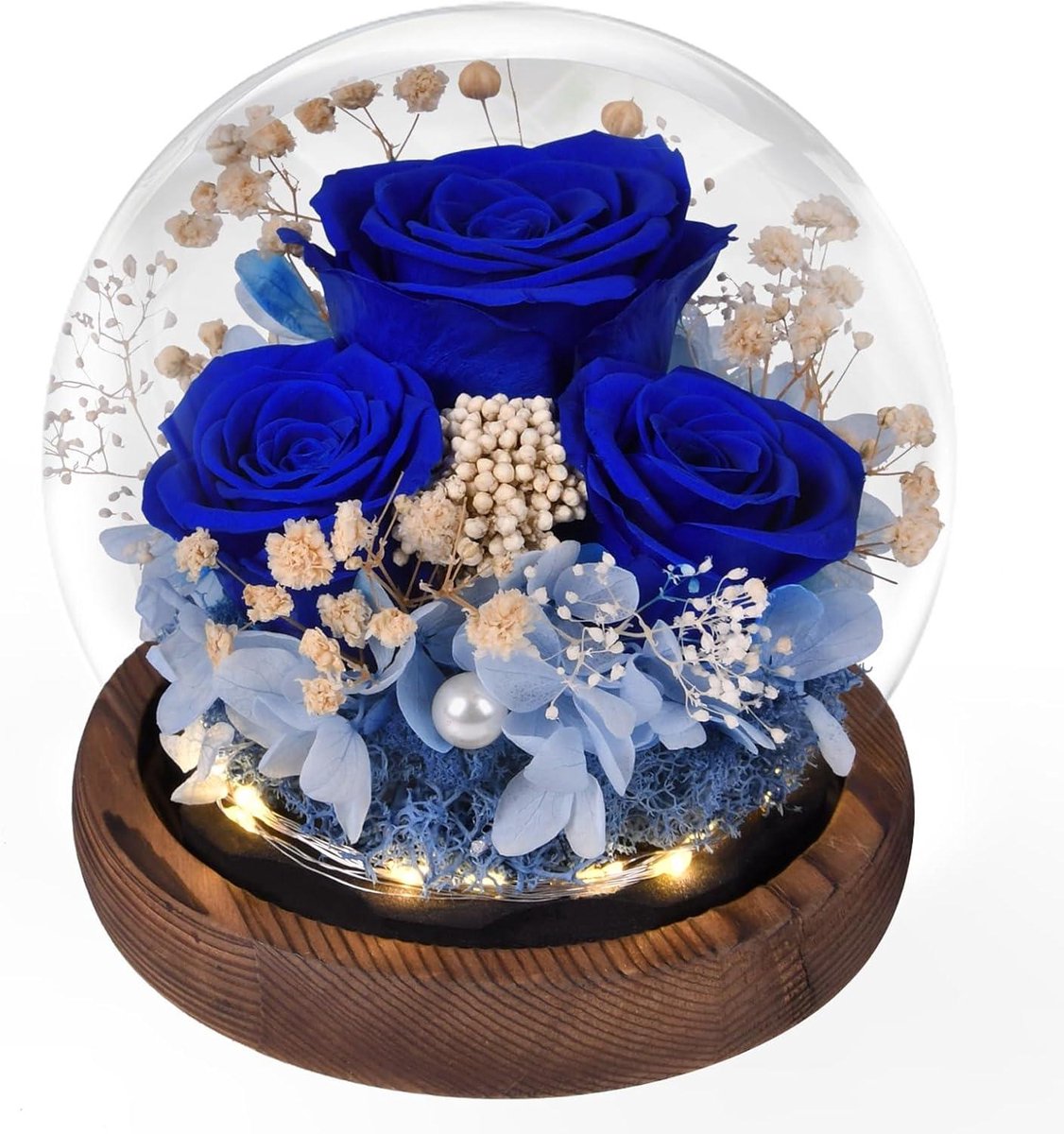 JGS Premium - Eeuwige roos in glas met licht - Oneindige bloemen - Moederdag cadeau - Valentijnsdag - Vrouwen - Moeder - Oma - Vriendin - Verjaardag - Jubileum - Thanksgiving