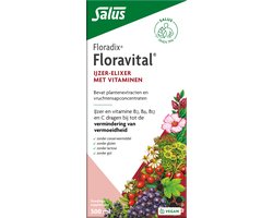 Floradix Salus Floravital – Bij vermoeidheid – Vegan vloeibaar ijzer-elixir met groente-extracten en vruchtenconcentraten – 500 ml