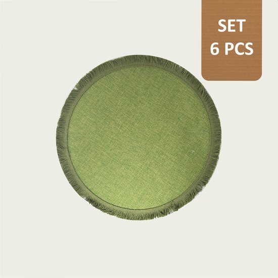 Arca TONDA - Napperons - Rond 39cm - Set de 6 - vert - avec franges sur le bord de la même couleur - polyester - facile d'entretien
