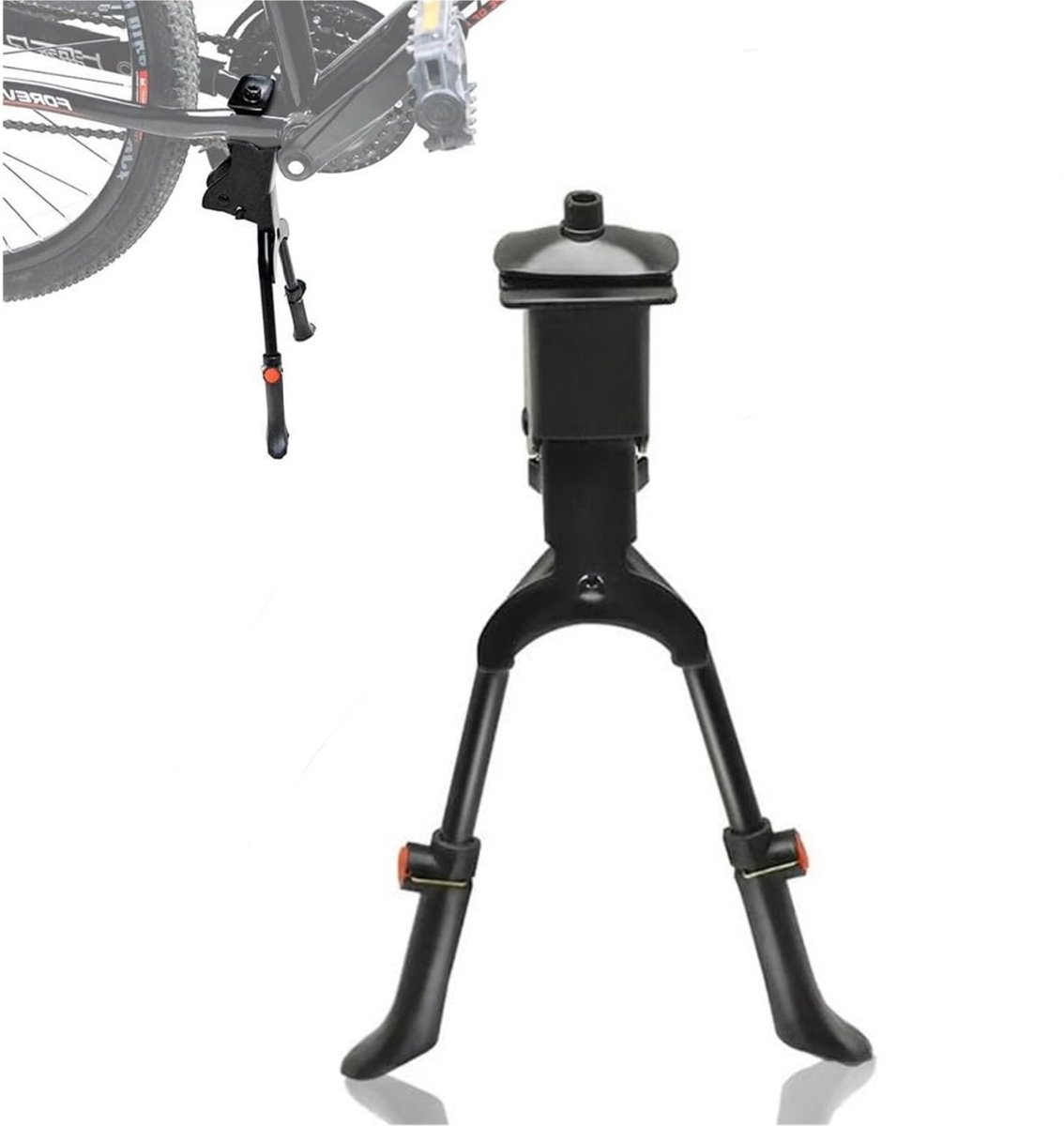 1 stuk - Dubbele poot fietsstandaard - Verstelbare aluminium fietsstandaard - Fietsaccessoires - Voor mountainbikes, racefietsen en bakfietsen - Zwart（Verstelbare hoogte: 32-36cm）