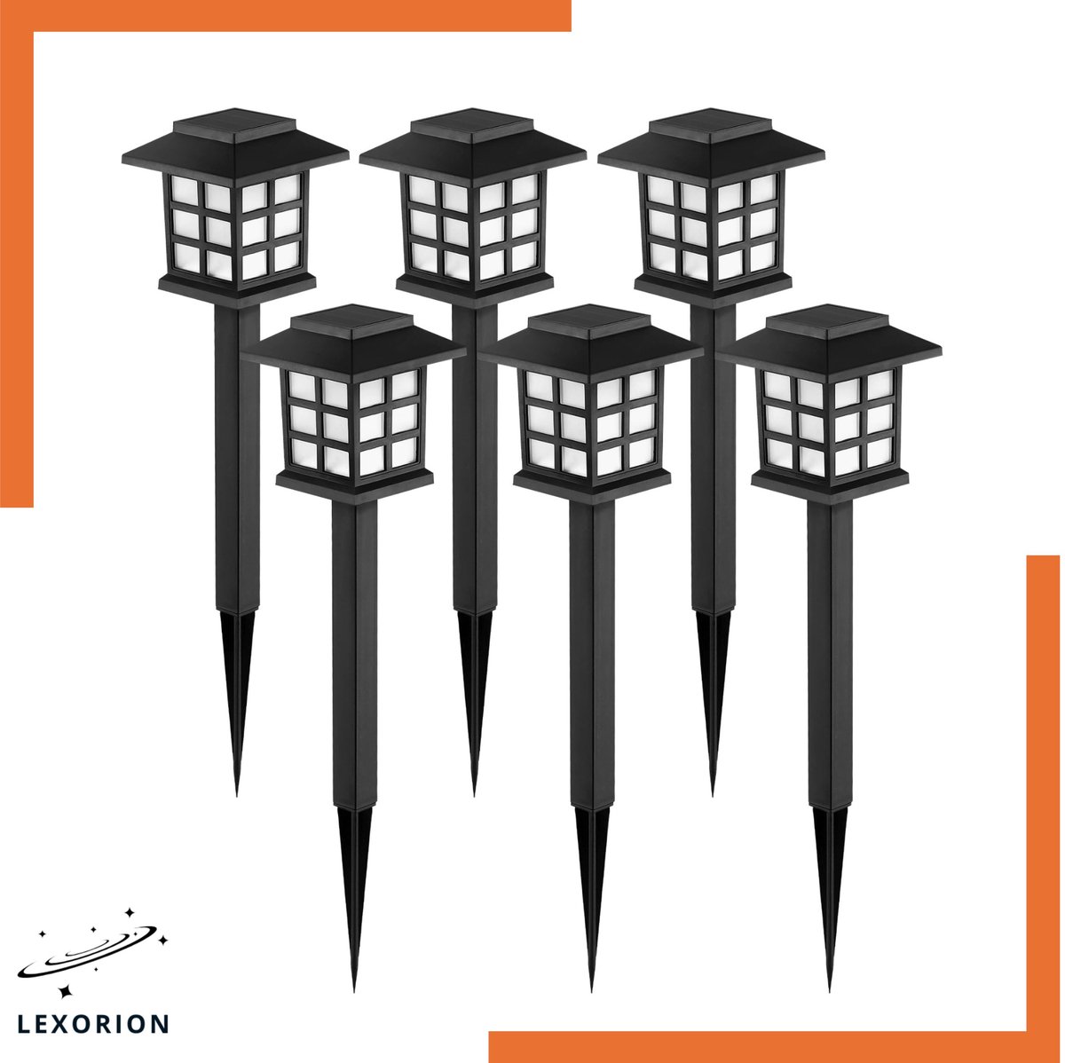 Lexorion Tuin - Solar Tuinverlichting - Set van 6 - LED Buitenlampen op Zonne-energie - IP65 Waterdicht - Wit - 38cm Hoog - Voor Pad, Tuin & Terras