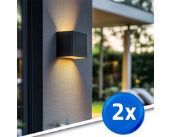 RexTech Solar wandlamp buiten 'Emme' - Recht - Set van 2 stuks - Up down light - Warm wit licht (2700K) - IP54 - 20 lumen - Tuinverlichting op zonne-energie - Zwart