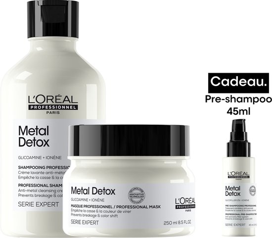 L'Oréal Professionnel Metal Detox Bundel + cadeau - Shampoo 300ml, Masker 250ml en cadeau Pre-Shampoo 45ml - Voordeelverpakking
