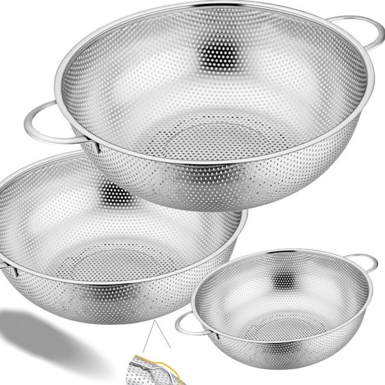 Ensemble de passoires en acier inoxydable Ceruzo - Sur pieds - 3 pièces - 16,5, 22,5 et 28,5 cm - Acier inoxydable