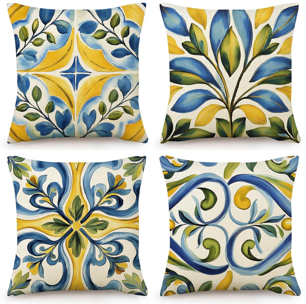 Ibenzoa Luxe Linnen Kussenhoezen Set van 4 - Geel Boho Design voor Binnen en Buiten, 40x40 cm