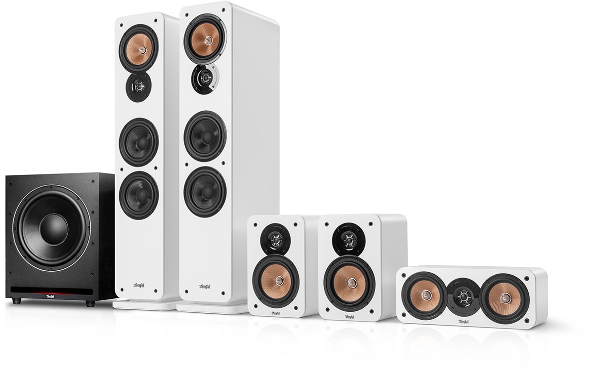 Teufel ULTIMA 40 Surround Power Edition 5.1-Set - Home cinema set met 2 vloerstaande speakers - 2 boekenplankspeakers - Centerspeaker en XXL subwoofer - wit