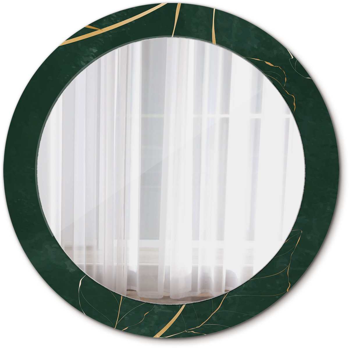 Tulup Spiegel - Spiegel op gehard Glas - Ronde Spiegel - Bladcontouren - Diameter: 70 cm - Spiegel met een sierlijk motief - Inloopkastspiegel – Badkamerspiegel - Toiletspiegel - Groene - Wanddecoratie Spiegel - Stijlvolle Spiegel - Glazen spiegel