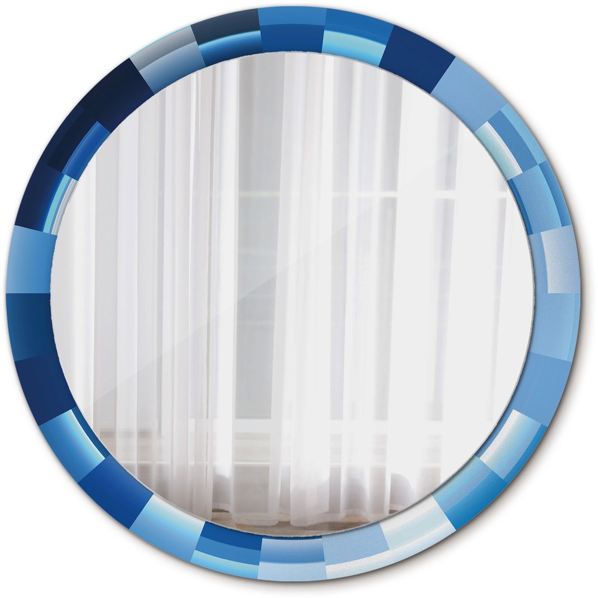 Tulup Spiegel - Ronde Spiegel - Spiegel op gehard Glas - Blauw abstract - Diameter: 90 cm - Spiegel met decoratieve opdruk - Woonkamerspiegel - Inloopkastspiegel - Spiegel voor kantoor of studio - Blauwe - Met spiegelprint - Montageset