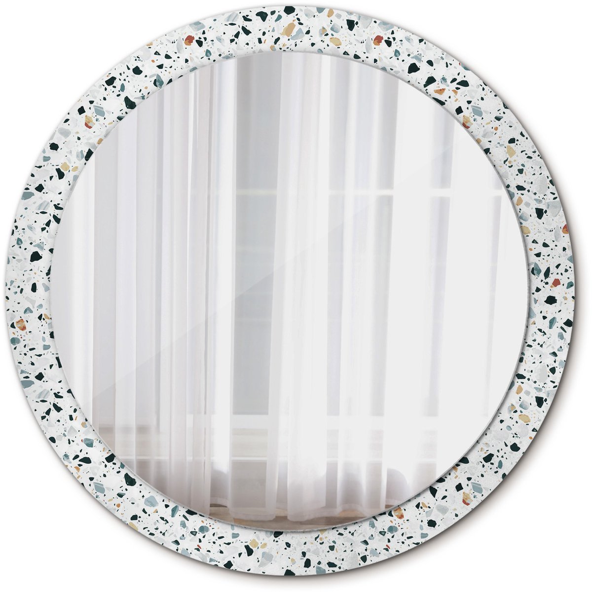 Tulup Spiegel - Spiegel op gehard Glas - Ronde Spiegel - Natuursteen - Diameter: 90 cm - Spiegel met patroon - Inloopkastspiegel – Badkamerspiegel - Kleedkamer - Witte - Stijlvol accent - Decoratief Spiegel - Eenvoudige installatie