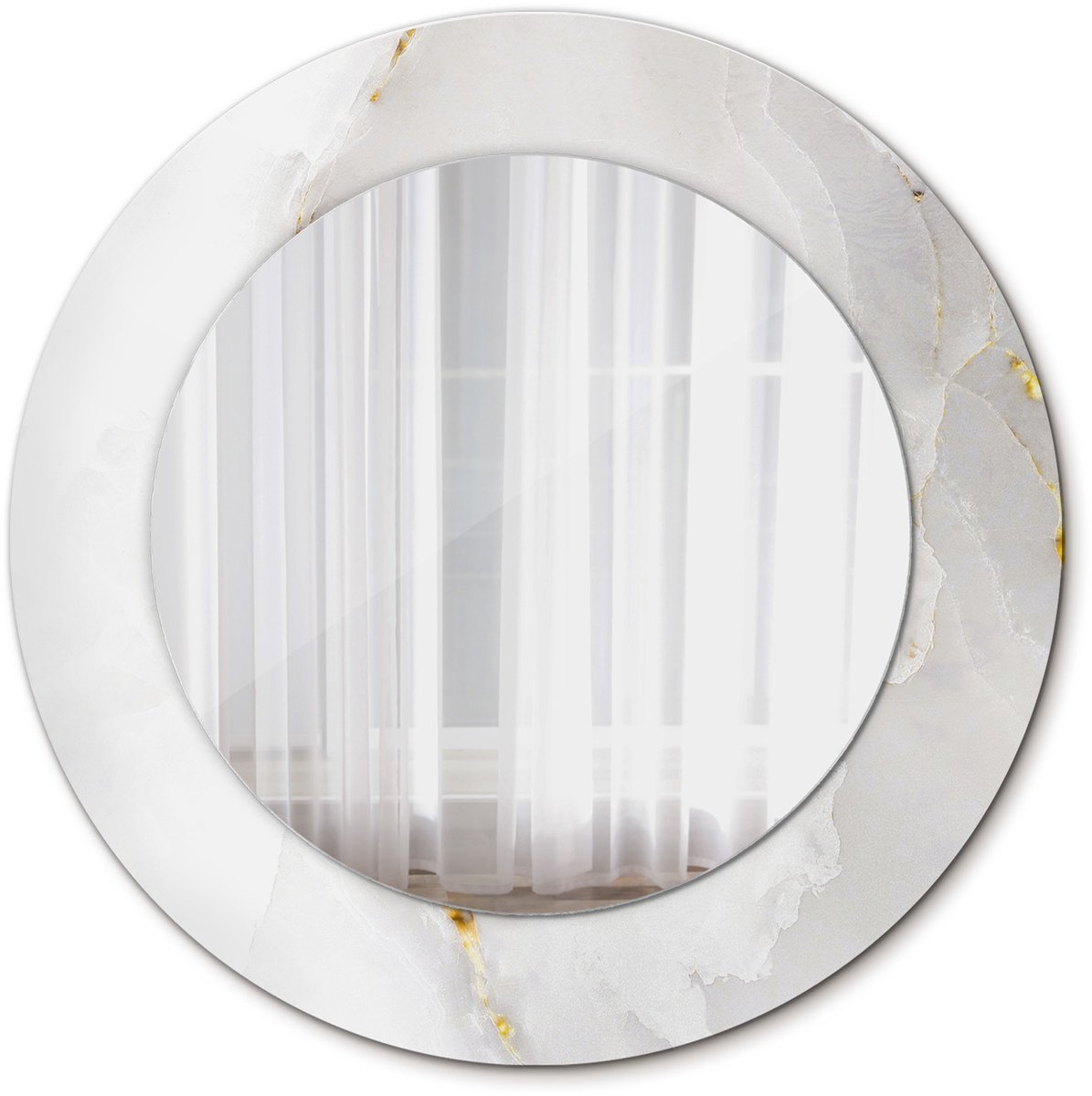 Tulup Spiegel - Spiegel op gehard Glas - Ronde Spiegel - Glanzend marmer - Diameter: 50 cm - Witte - Slaapkamerspiegel - Badkamerspiegel - Gang - Kleedkamer - Stijlvolle spiegel met grafisch motief - Moderne Spiegel - Luxe Spiegel - Wandmontage