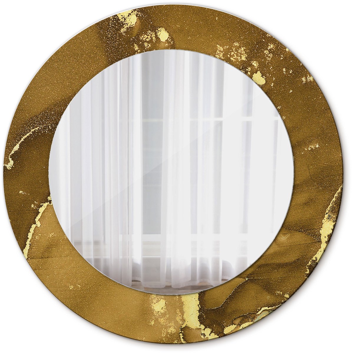 Tulup Spiegel - Ronde vorm Spiegel - Veiligheidsglas - Metallic wervelingen - Diameter: 50 cm - Gouden - Inloopkastspiegel – Badkamerspiegel - Toiletspiegel - Spiegel met decoratieve opdruk - Moderne Spiegel - Wanddecoratie Spiegel - Montageset