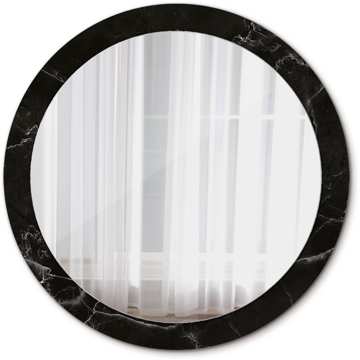 Tulup Spiegel - Ronde Spiegel - Spiegel op gehard Glas - Marmeren steen - Diameter: 90 cm - Spiegel met decoratief motief - Badkamerspiegel - Gangspiegel - Logeerkamer - Zwarte - Origineel cadeau - Stijlvolle Spiegel - Top Kwaliteit