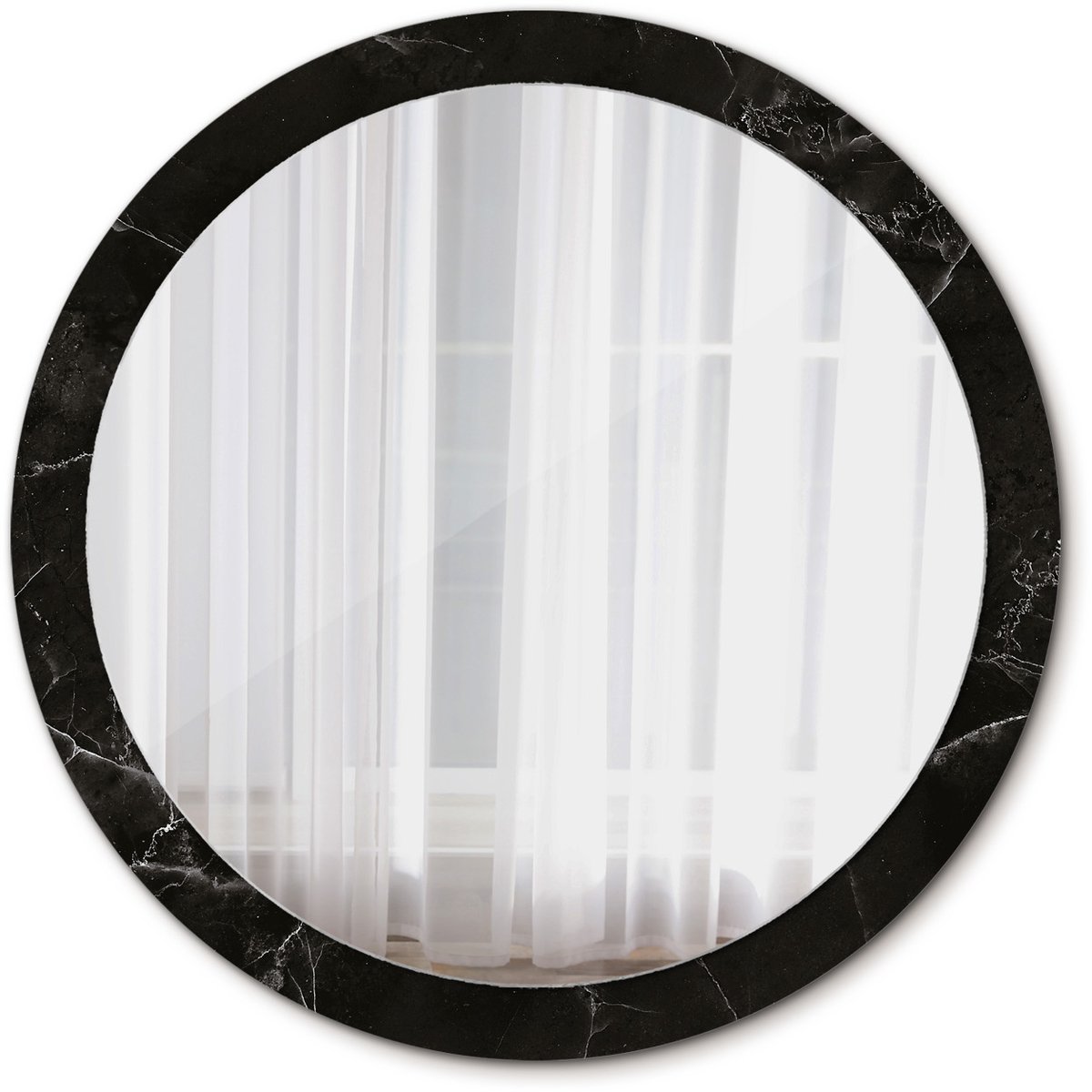Tulup Spiegel - Ronde Spiegel - Spiegel op gehard Glas - Marmeren steen - Diameter: 100 cm - Spiegel met decoratief motief - Stijlvol accent - Zwarte - Slaapkamerspiegel - Badkamerspiegel - Make-upruimte - Kaptafel - Make-up Spiegel - Top Kwaliteit