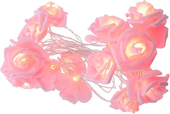 Lampater Roz Lichtsnoer roze - Rozen lampjes met 20 LED's - Warm licht - Batterij | bol