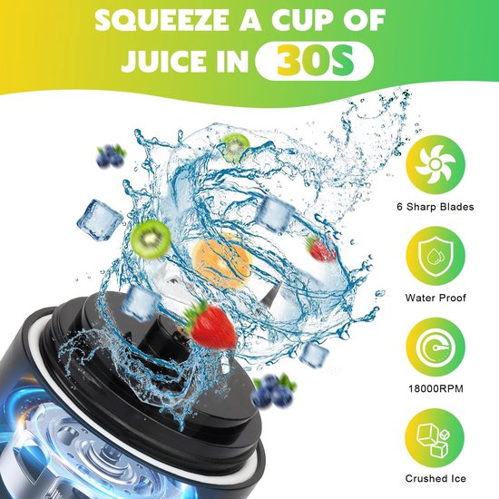 Mini Blender - Blender - Blender to go - Smoothie Maker - Draagbare Blender - Oplaadbare mini Blender - Portable Blender - Lichtgewicht - Blender draadloos - Blender - Blenders - Blender smoothie - Zwart van Merkloos — afbeelding 5
