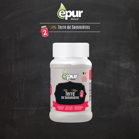 Epur Terre de Sommières pot met Epur logo op krijtbord achtergrond.