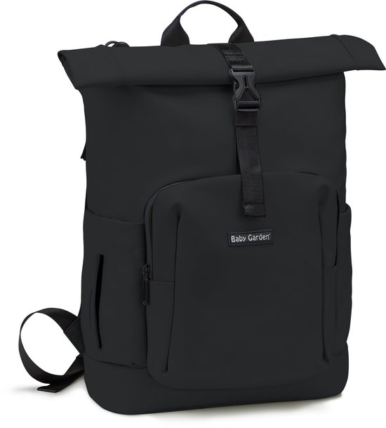 Foto: Baby garden luiertas salerno luiertas rugzak rolltop 20l tot 25l verstelbaar inclusief verschoonmatje kinderwagen haken zwart