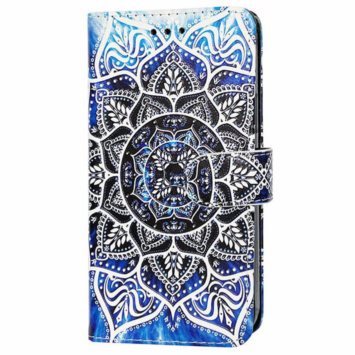 Multimedia & Accessoires Lederen Wallet Book Case Lotus Print – Blauw - met Magnetische Sluiting geschikt voor Samsung Galaxy A26 5G - Portemonnee – Met Stand – Kaarthouder – Pasjes Houder – Magneet Sluiting – Bookcase