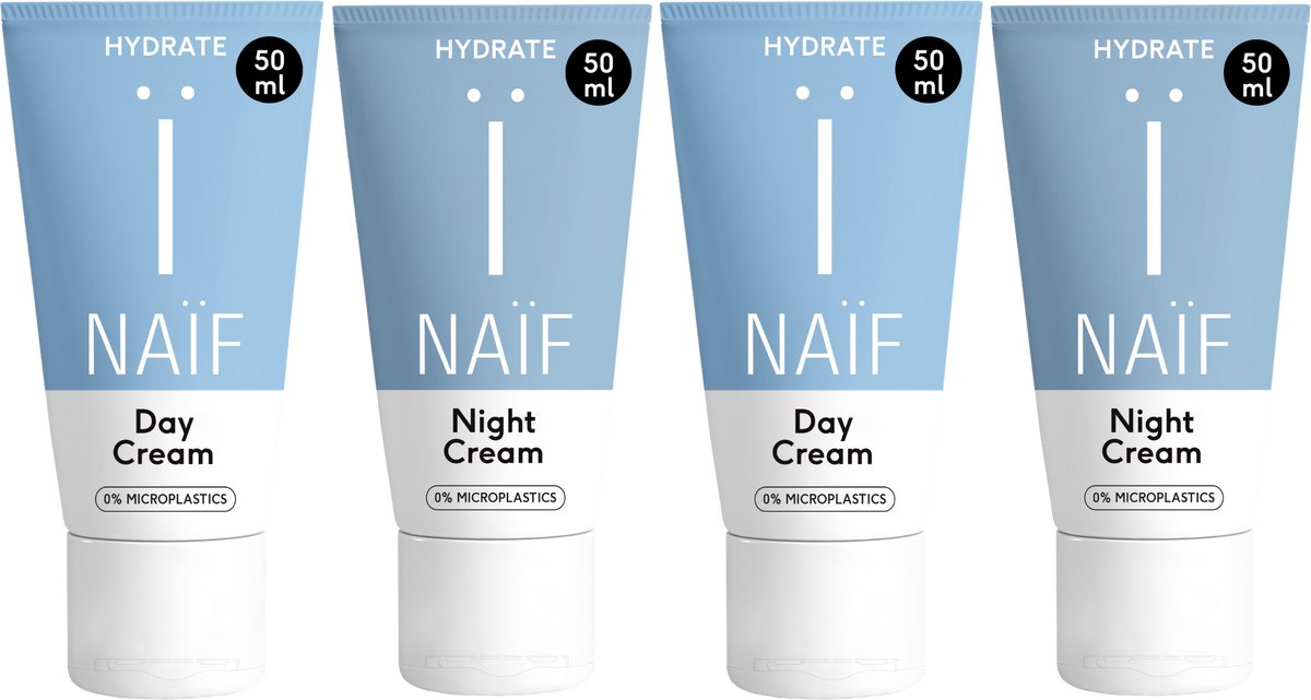 Naïf - Dag & Nachtcrème Set XL - Gezichtsverzorging - Hydraterend - Natuurlijke Ingrediënten - 4x50ml