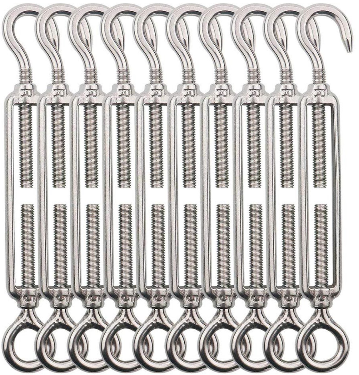 10 stuks spanners voor staal- en draadkabels in roestvrij staal M5, ideaal voor tuin, terras, zonwering en afspanwerken