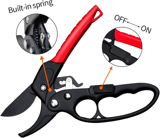 Handsnoeischaar, snoeischaar, tuinschaar, ratelsnoeischaar, 3 keer makkelijker werken, tuingereedschap, scherpe tuinschaar, schaar voor artritis zwakke handen (zwart en rood) van Merkloos	 — afbeelding 3