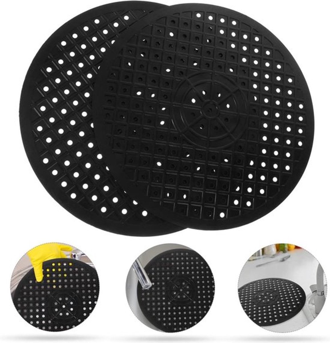 2x Gootsteenmat Zwart – Ø 31 cm Rond – Rubber – Spoelbakmat / Afdruipmat – Gootsteenbescherming & Spatbescherming – Precisie Home