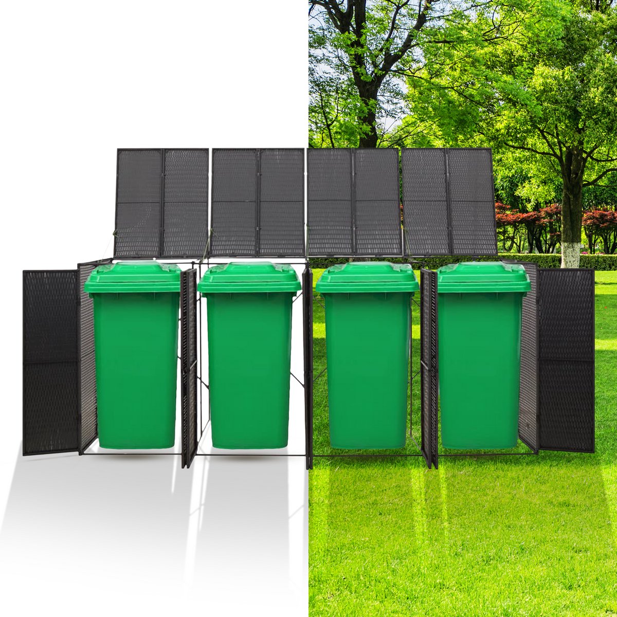 Kliko ombouw - UV-bestendig - Container - Berging - 4 Afvalbakken - Kunststof - Weerbestendig - Zwart
