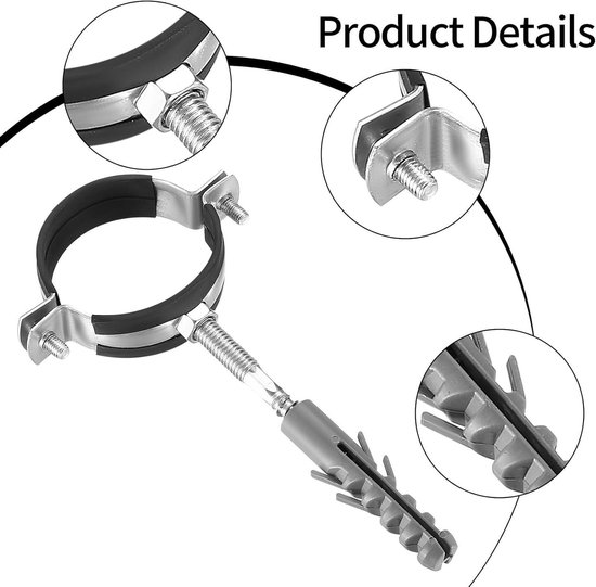 JGS Premium - 36 stuks Metaal Rubberen Pijp Klemmen 50mm/2 inch met U-vormige Zadels, Hangende Bouten en Pinnen - Slangklemmen en Buisbeugels - Buisband Houder Beugels - Klemmen voor Buis - Pijpaccessoires van JGS Premium — afbeelding 2