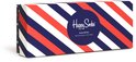 Happy Socks giftbox met een blauw, rood en wit gestreept patroon.