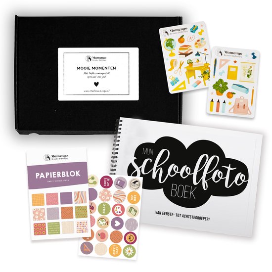 Schoolfotoboek pakket Sweet School Vibes - Invulboekpakket - Hardcover basisschool invulboek met stickers en papierblok