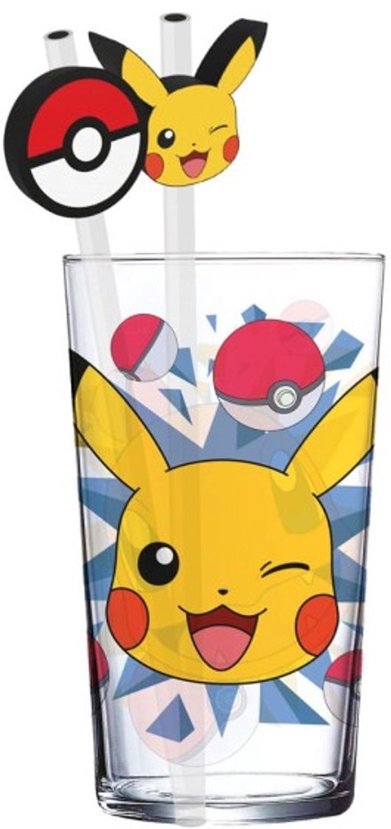 Pokemon Pikachu Glass Tumbler Met 2 Rietjes