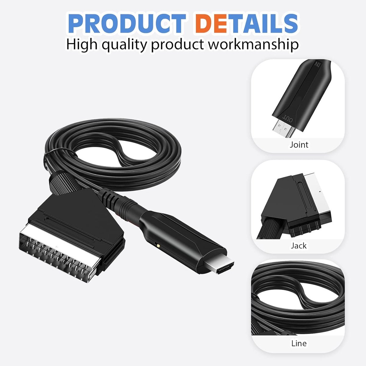 Uzifhdhi Adaptateur Péritel Vers HDMI Avec Câble HDMI, Adaptateur
