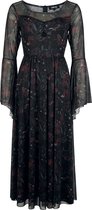 Gothicana Zwarte lange jurk met een all-over print en een pentagramhanger - Dames - M