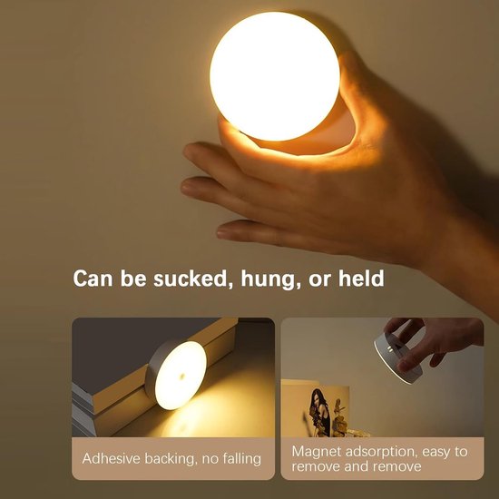 LED Nachtlampje - Nachtlampje met Bewegingssensor-Draadloze Ledlamp - 2 Stuks - 3 Standen - 1 wit licht 1 warm licht - LED Nachtlampje - Magnetisch - LED Kastverlichting en Trapverlichting met Sensor - Draadloos op Batterij - Wandlamp van Merkloos — afbeelding 2
