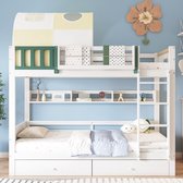 Bol.com Stapelbed - Bovenste stapelbed met klein tentje - met valbeveiliging - met ladder met vier treden - twee lades op wielen... aanbieding