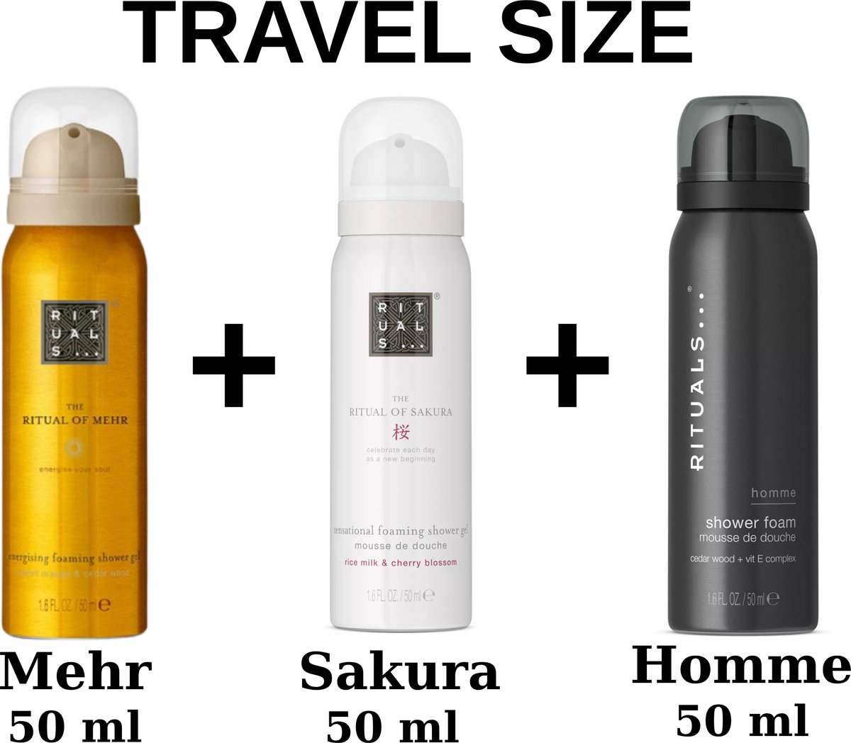 Rituals - Combi Set - Travel Shower Gels - Sakura 50 ml + Mehr 50 ml + Homme 50 ml + Gift Bag - 3X 50 ml = 150 ml - Douchegels - Doucheschuim - Travel Size
