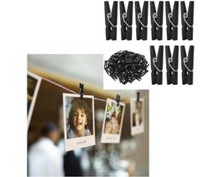 JGS Premium - 100 stuks zwarte houten wasknijpers - Decoratieve mini kunststof klemmen - 25 cm - Zwart hout - 2.5 cm - Kleine houten clips