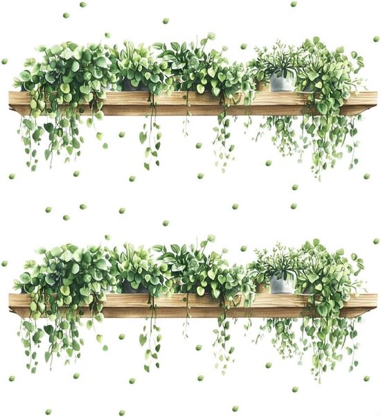 SNQ 2 stuks groene plant muurstickers - Zelfklevende wanddecoratie met natuurmotief - Gemakkelijk aan te brengen - Voor woonkamer, slaapkamer of kantoor - Stijlvol interieur design
