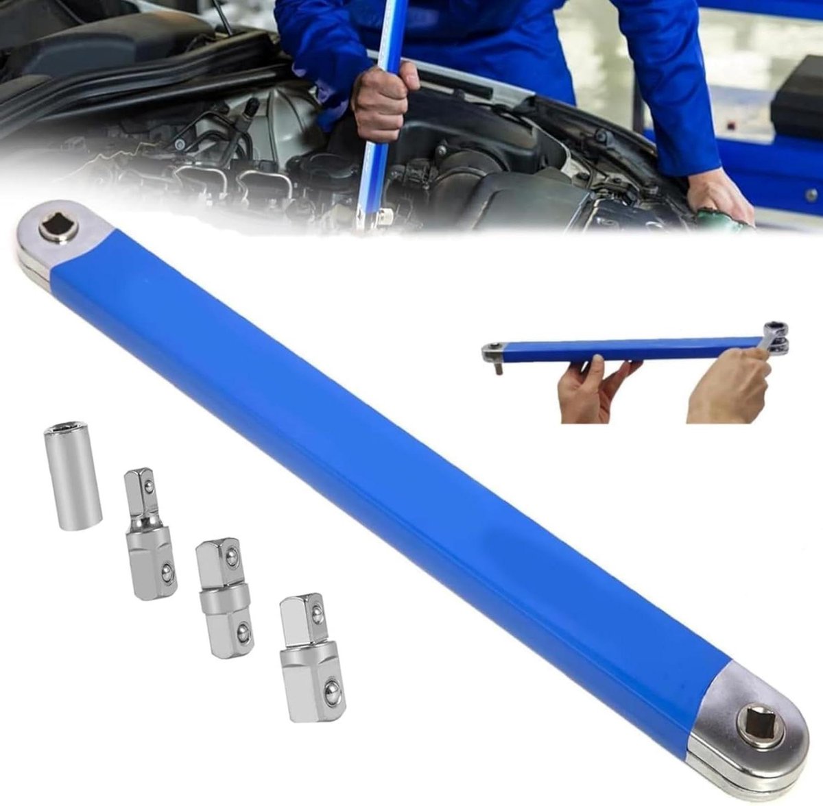 JGS Premium - Multifunctionele gebogen verlengsleutel met adapters en dopsleutel